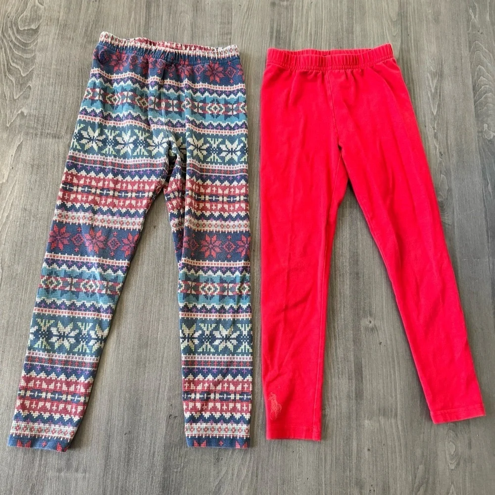 Polo Ralph Lauren girls red / Aztec Snowflake leggings bundle lot set size 6